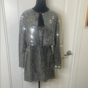 Silver Sequin Long Sleeve Dress with jacket
